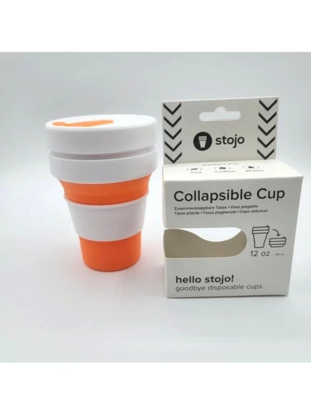 Lot of 4 Stojo Collapsible Cup 12 oz Orange White Portable Travel Tea Coffee NEW